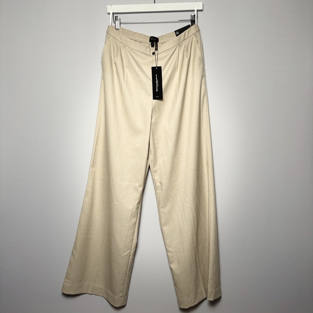 Donna Karan Women's Wide Leg Pleated Trousers Beige Size 10 NWT